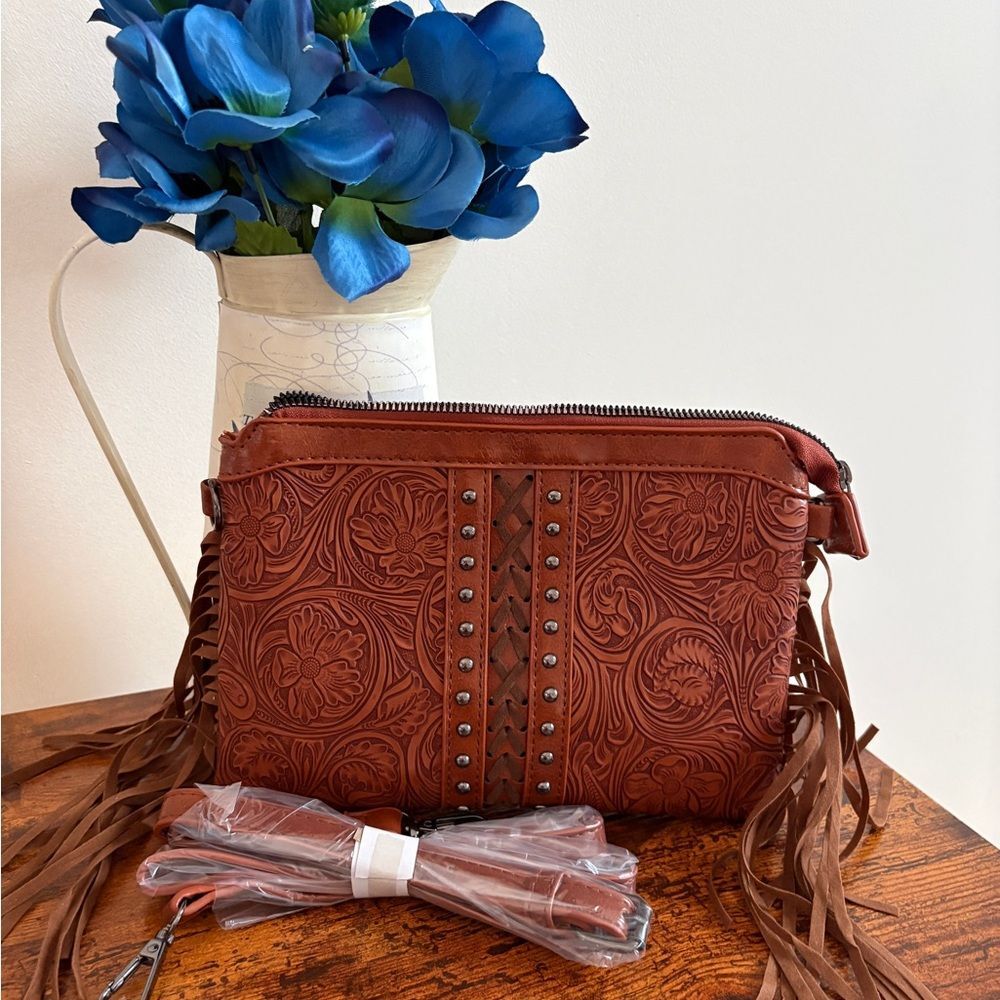 Western Brown Style PU Leather Crossbody Bag NWT